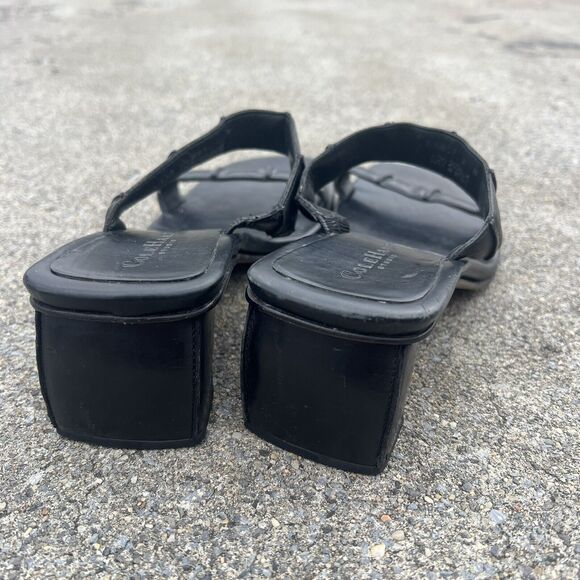 Cole Haan Black Leather Square Slide Open Toe Sandals - Picture 6 of 10